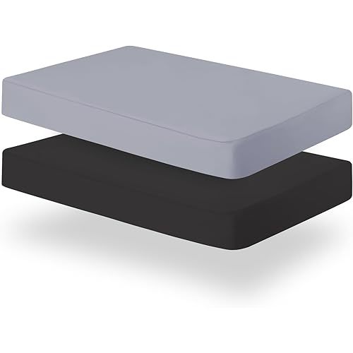 Biloban Pack and Play Sheets Fitted, 2 Pack Pack and Play Sheet Fits for Graco Pack n Play Mattress, Neutral Playard Sheets for Baby Boys and Girl, Grey & Black, 38”X 26”