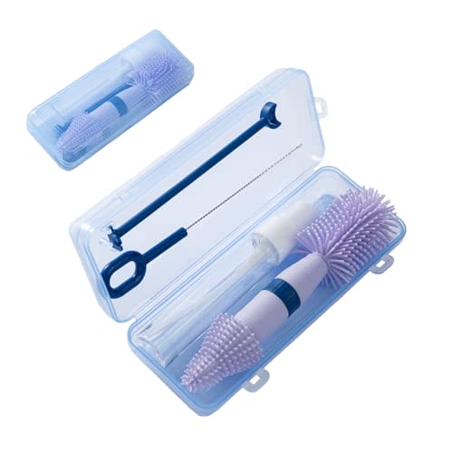Chemimoso Small Silicone Baby Bottle Brush for Newborn Anti-Colic Baby Bottles, Portable Travel Bottle Cleaner Brush, Suit for Baby Bottles Less Than 8 OZ, Blue