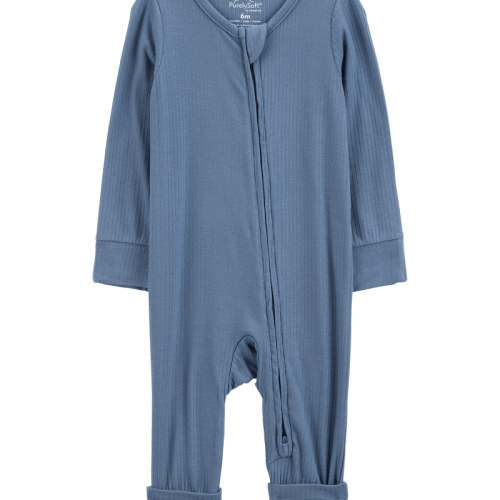 Navy Baby Solid 2-Way Zip PurelySoft Convertible Foot Sleeper Pyjamas - Navy | Carter’s Oshkosh Canada