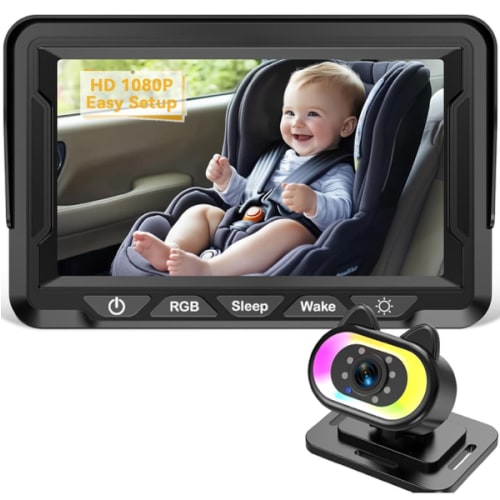 Baby Car Camera for Backseat – HD 1080P, 150° Wide Angle, Night Vision, Easy Installation, Adjustable LED Light, 4.3” LCD Display, Anti-Glare