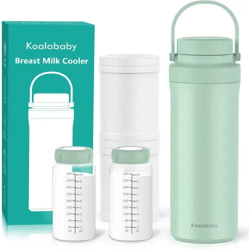 Koalababy 22oz Portable Breast Milk Cooler – 24-Hour Cooling with Frost-Max Technology, Includes 2 Baby Bottles for Breastmilk Storage, Insulated Chiller for Work & Travel, Breastfeeding Essentials