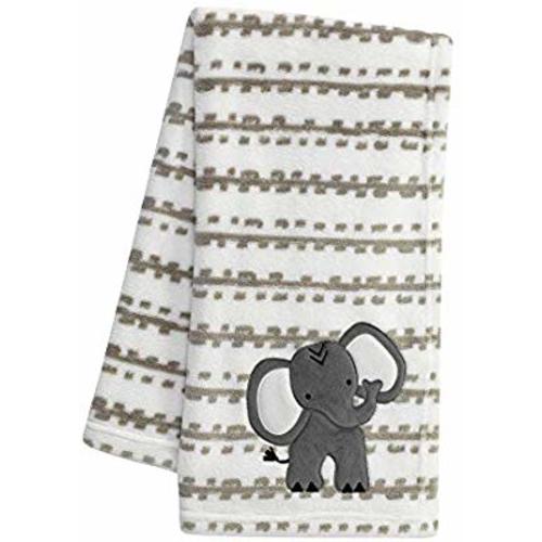 Lambs & Ivy Jungle Safari White/Tan Plush Minky Elephant Nursery Baby Blanket