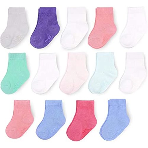 Fruit of the Loom Baby 14-Pack Grow & Fit Flex Zones Cotton Stretch Socks - Unisex, Girls, Boys