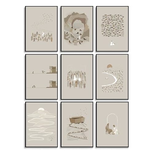 RYZQUBF 9Pcs Jesus Christian Canvas Wall Art Boho Bible Verse Posters religious wall prints Minimalist Jesus Pictures Paintings Wall Decor for Bedroom Living Room Decoration Unframed