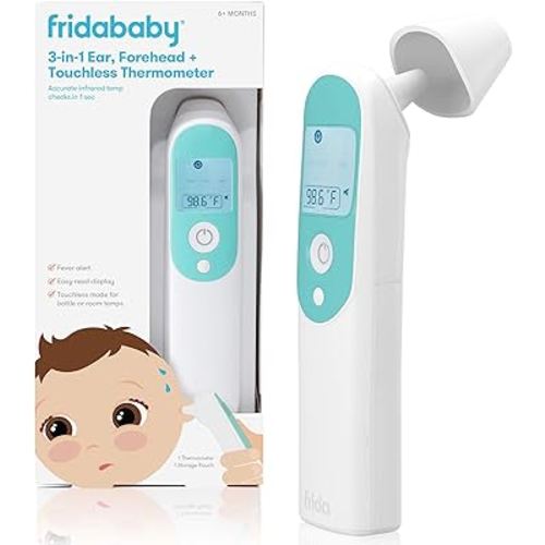 Frida Baby Infrared Thermometer 3-in-1 Ear, Forehead + Touchless for Babies, Toddlers, Adults, and Bottle Temperatures,Digital