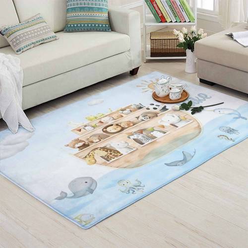 Noah Ark Animal Nursery Rug, Christian Noah&#39;s Ark Nursery Mat, Safari Animals Carpet, Baby Room Decor, Baby Baptism Gift, Kids Birthday Gift
