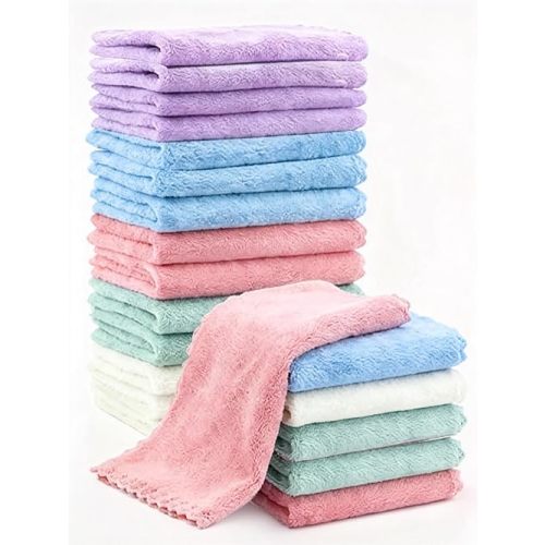 20 Pack 10x10 Inches Microfiber Coral Fleece Baby Washcloths,Extra Absorbent,Soft Wash Clothes,Bath Face Towel for Newborn,Infant and Toddlers (Muticolor)