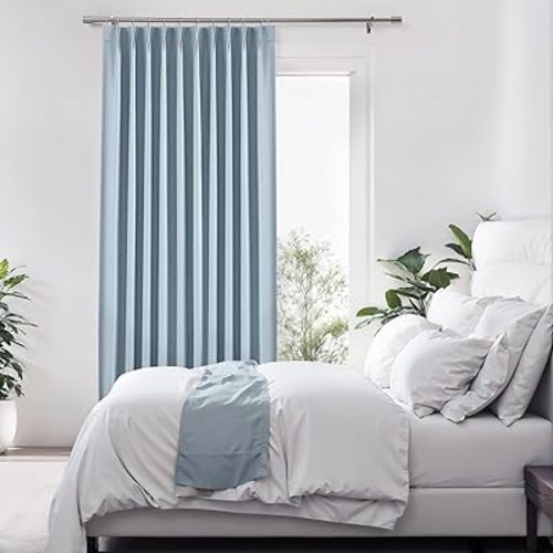 Pinch Pleated Blackout Curtain Panels with Full Blackout Liner Linen Texture Window Treatment Sets with Back Tab for Living Room Bedroom Thermal Insulated Drape with 12 Hooks, 60"x90"x1, Dusty Blue