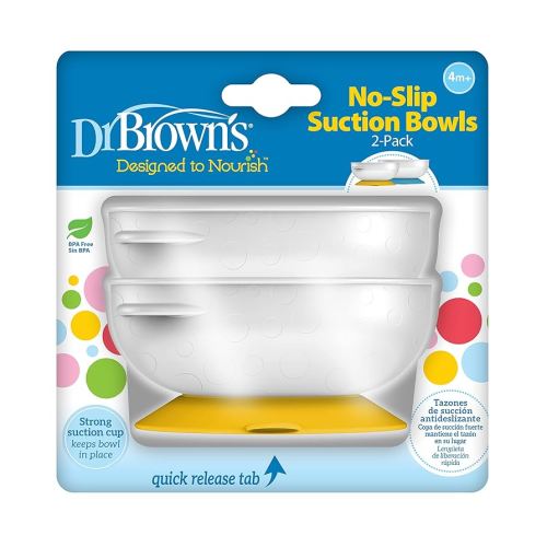 Dr. Brown's No-Slip Strong Suction Bowl for Babies and Toddlers, BPA Free - 2-Pack