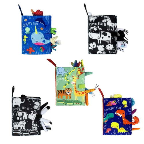 Set 5 Soft Crinkle Baby Books 0-12 Months 7" Large Size Kids Early Learning Tummy Time Toy