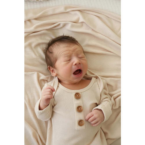Oatmeal Bamboo Waffle Newborn Baby Knot Gown & Hat Set