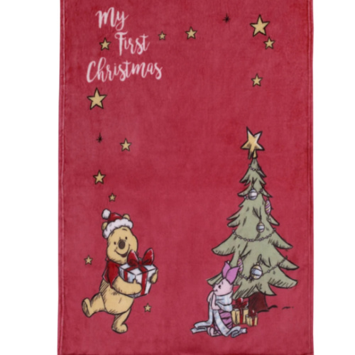 Disney Winnie The Pooh And Piglet Red And Green Holiday Christmas Tree "my First Christmas" Photo Op Super Soft Baby Blanket