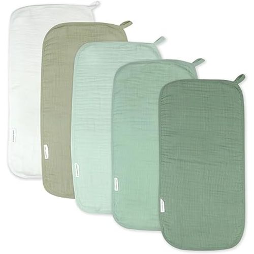 HonestBaby Multipack Woven Burp Cloths Soft Absorbent Multi-layered 100% Organic Cotton Infant Baby Boys, Girls, Unisex, Sage Ombre, One Size