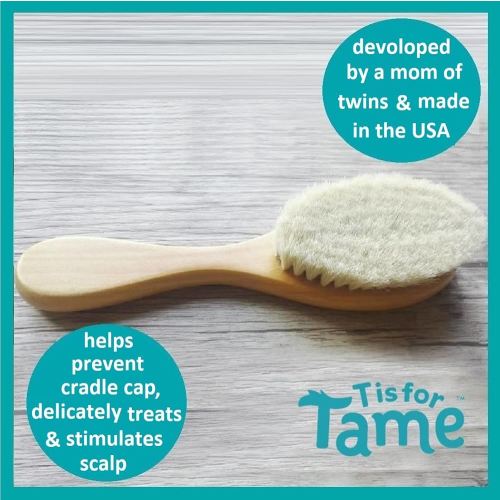 Amazon.com: T is for Tame - Ultra Soft Premium Wooden Hair Brush, Natural Bristles for Delicate baby scalps, Prevents Cradle Cap, Real Beech Wood Handle Will Last through Toddler Years, Developed by a Twin Mom : Baby