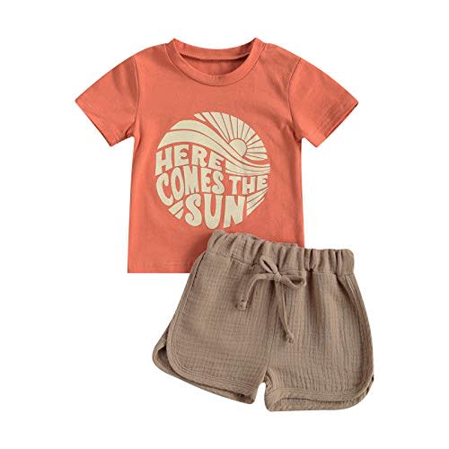 Apoetatnesa Toddler Baby Boy Summer Clothes Casual Sun Short Sleeve T Shirt Top and Shorts Bottoms Set 6 12 18 24M 2T 3T 4T