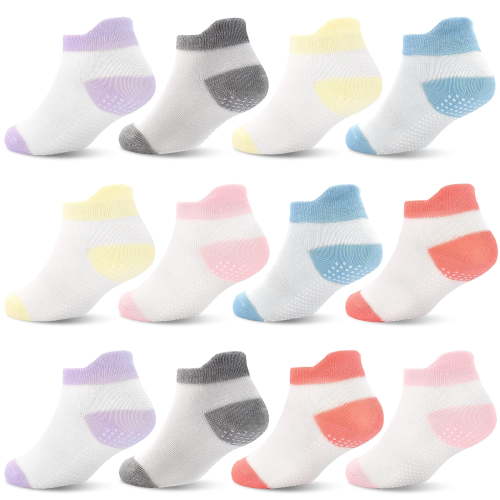 Baby Grip Socks - 12 Pairs Baby Non Slip Socks Cute Toddler Socks for 0-5 Years Girls Boys Baby Socks with grip?01 Girls 0-6 Months?