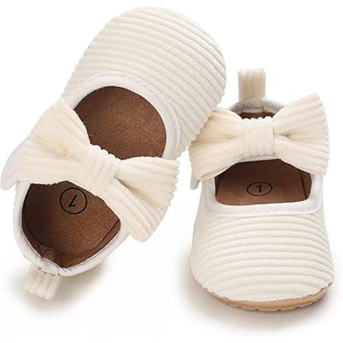 INMINPIN Baby Girls Shoes Corduroy Princess Dress Mary Jane Flats Newborn Infant First Walking Shoes Soft Rubber Sole House Indoor Slippers
