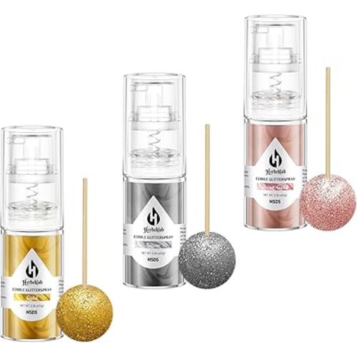 Edible Glitter Spray - 3 Colors Edible Spray Glitter Food Grade Metallic Shimmer Powder Gold Silver Rose Gold Cake Sprinkles for Cookie Decorating Chocolate Strawberry, 5g/Bottle