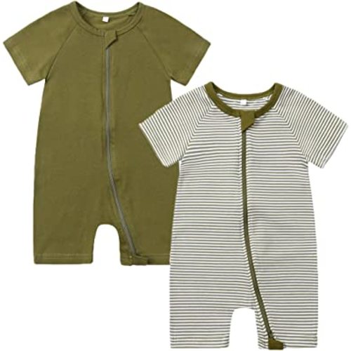 Feidoog 2PCS Baby Boys and Girls' Summer Short Sleeve One-Piece Romper Cute Cartoon Zipper Jumpsuit Outfits