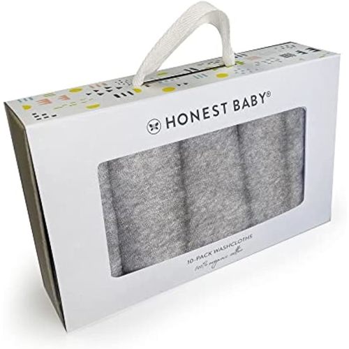 HonestBaby 10-Pack Organic Cotton Baby-Terry Wash Cloths, Gray Heather, One Size