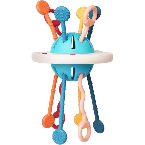 LiKee Montessori Toys for Baby 1+ Years Old, Sensory Development Toys for Toddlers 1-3, Silicone Pull String Travel Toy for 18+ Months, Gift for Baby Shower Infants Car Seat High Chair