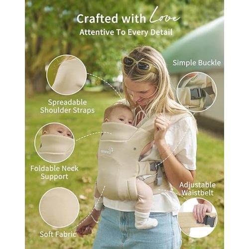 GROWNSY Baby Carrier Newborn to Toddler, Cozy Baby Wraps Carrier, Ergonomic Baby Carrier with Head Support, Cream