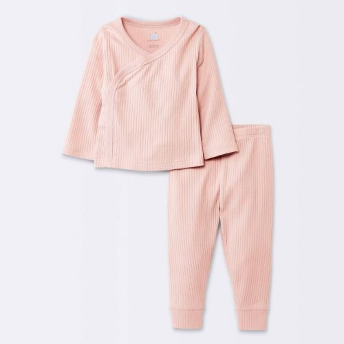 Baby Girls' 2pc Wide Ribbed Side Snap Top & Bottom Set - Cloud Island™ Pink, Size: 0-3M