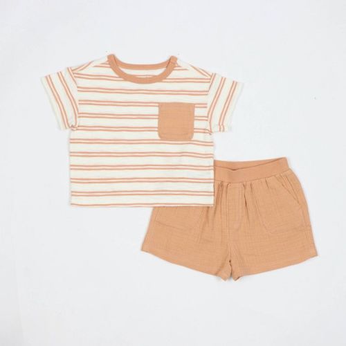 Baby Boys' Rust Striped Pocket T-Shirt & Shorts Set - Cloud Island™ Brown 0-3M