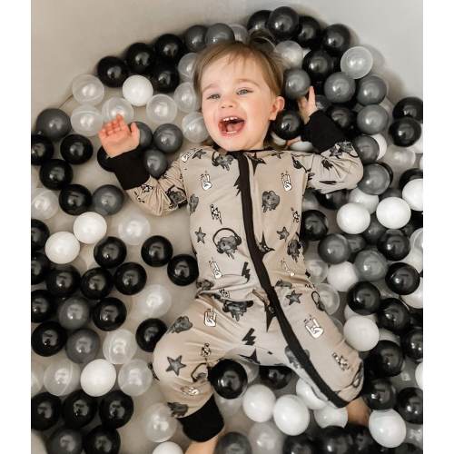 Rock On Rockstar Music Guitar Bamboo Convertible Footie Pajama Romper Zippy Double Zipper Foot Grips Toddler
