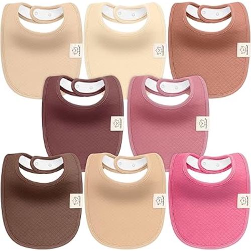 KeaBabies 8-Pack Organic Baby Bibs for Girls, Boys - Quilted Cotton Cloth Baby Drool Bibs for Drooling and Teething Toddler, Newborn, Infant, Soft & Super Absorbent (Rosewood)