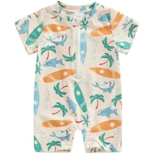 Hnyenmcko Infant Baby Boy Girls Rash Guard Swimsuit Short Sleeve Zipper Bathing Suit Toddler One Piece Swimwear Sunsuit