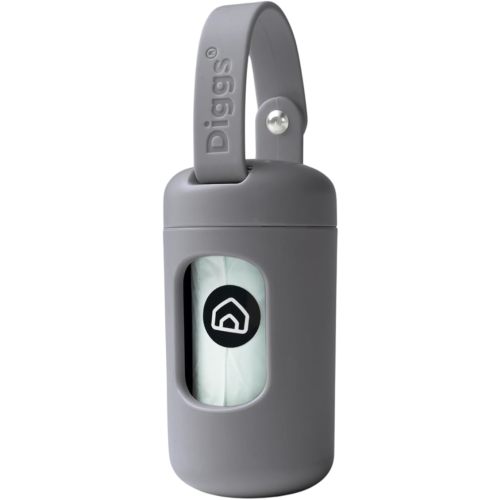 DIGGS Dog Poop Bag Dispenser for Leash - Premium Dog Waste Bag Holder with Easy One-Hand Dispensing (Grey)