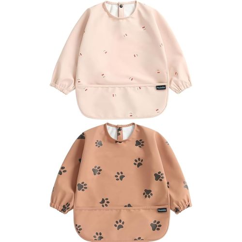 Weaning Bib with Long Sleeves 2PCS & BLW, Soft and Skin-Friendly Material, Coverall Bibs for Baby Feeding, Waterproof and Easy to Clean & Machine Washable, for Baby Infant Toddlers
