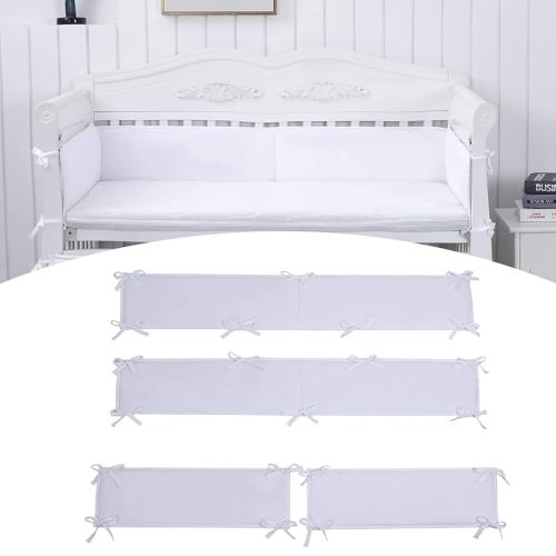Baby Padded Cushioned Liners Crib 4 Insides Anticollision Pads, Mesh Breathable Cushioned Pads for Boys Girls (VV-White)