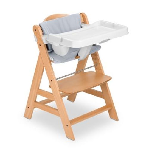 Hauck Alpha+ Grow Along Wooden High Chair Seat With White Removable Tray Table And Grey Deluxe Seat Cushion Pad For Babies 6 Months And Up