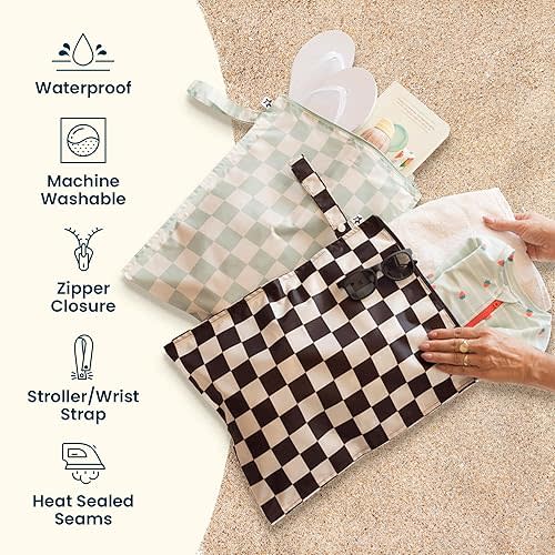 Tiny Twinkle Mess Proof Wet Bags | 2-Pack Reusable Waterproof Wet Bags for Swimsuits | Baby Clothes | Travel & Diaper Bag (Dinosaur)