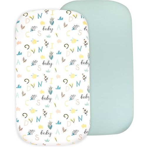 2 Pack Bedside Sleeper Bassinet Fitted Sheets, Organic Cotton, 33x20x4 Inches, Compatible with Pads Size Between 17-21” in Width, X 29-33” in Length, and 1.5-4’’ Thick