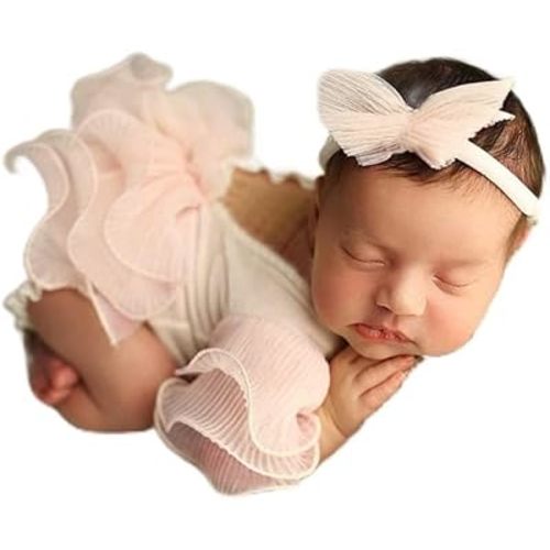 Baby Girl Photography Props Infant Cute Newborn Vest Lace Romper Bodysuit Pictures Monthly Photo Shoot Outfits