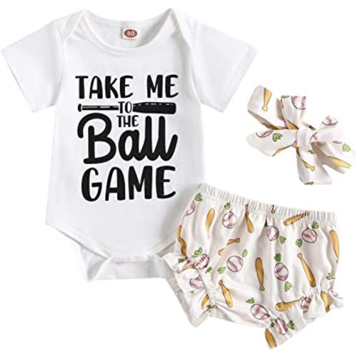 Newborn Baby Girl Shorts Set Baseball Printed Bodysuit Shorts Headband Infant Girls Summer Outfits