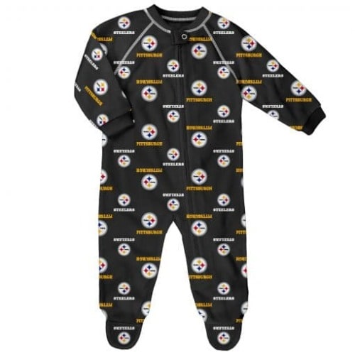 Pittsburgh Steelers Baby Black Raglan Zip Up Sleeper Coverall - Detroit Game Gear
