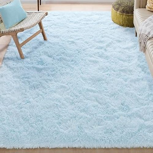 Merelax Soft Modern Indoor Shaggy Area Rug for Bedroom Livingroom Dorm Kids Room Home Decorative, Non-Slip Plush Fluffy Furry Fur Rugs Comfy Nursery Accent Floor Carpet 4x5.9 Feet, Baby Blue
