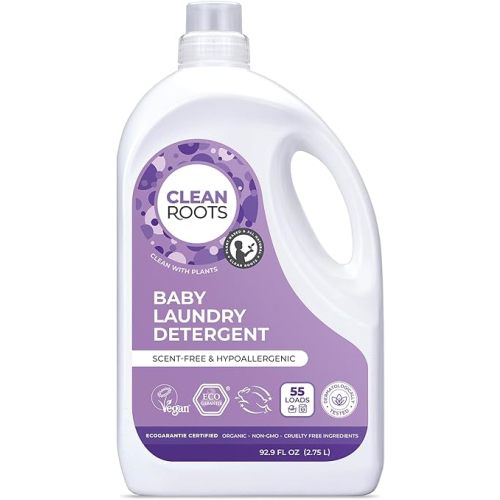 Clean Roots Baby Laundry Detergent, EcoGarantie Certified 100% Organic & Natural, Scent-Free & Hypoallergenic, Dermatologically Tested & Approved - 55 Loads, 92.9 fl. oz (2.75 L)