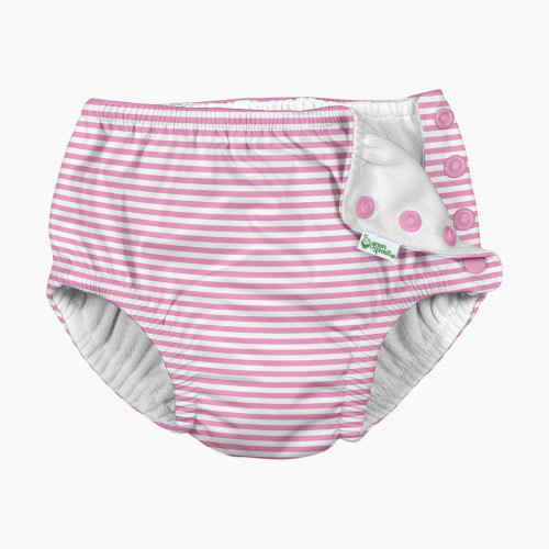 i play by Green Sprouts Snap Reusable Absorbent Swim Diaper - Light Pink Pinstripe, 6 Months