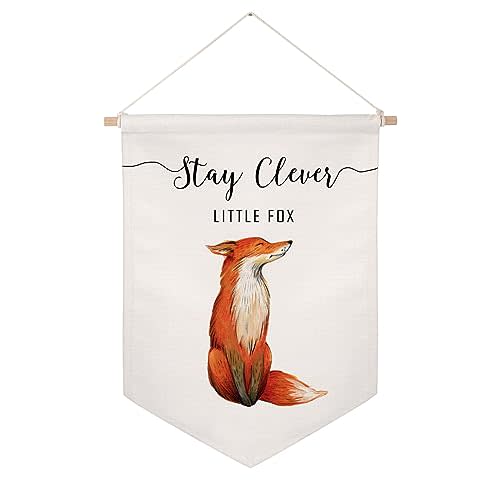 Stay Clever Little Fox, Pennant Flag Wall Art Banner, Little Fox Canvas Hanging, Fox Print, Nursery Wall Art, Fox Nursery, Woodland Nursery, Fox Wall Art, Nursery Room Wall Decor, Kids Room Banners