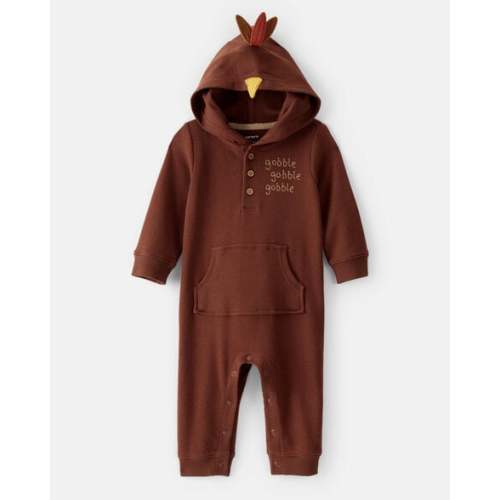 Baby Turkey Long-Sleeve Hooded Jumpsuit - Brown - Carter's | Carter's
