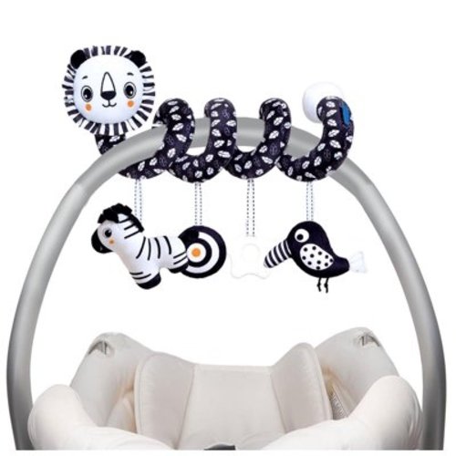 Euyecety Baby Spiral Plush Toys, Black White Stroller Toy Stretch & Spiral Activity Toy Car Seat Toys, Hanging Rattle Toys for Crib Mobile, Newborn Sensory Toy Best Gift for 0 3 6 9 12 Months Baby-Fox
