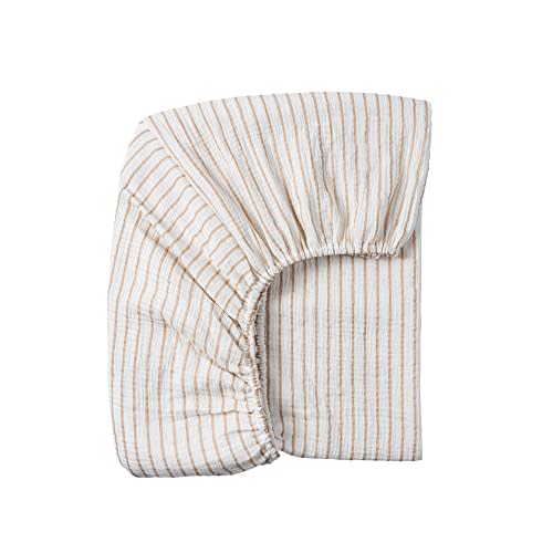 Meracorallo Muslin Fitted Crib Sheet, Soft and Breathable Baby Crib Sheet for Standard Crib and Toddler Mattresses (Neutral Stripe)