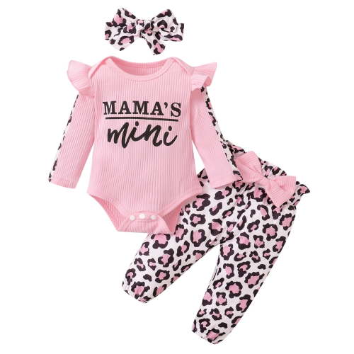 Odeerbi Baby Girls Clothes Infant Ruffle Long Sleeve Floral Print Bodysuit 3PCS Baby Layette Set