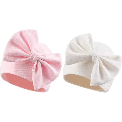 Newborn Baby Girl Hat Cotton Baby Bow Beanie Preemie Hats Spring Infant Hats for Girls 0-12 Months