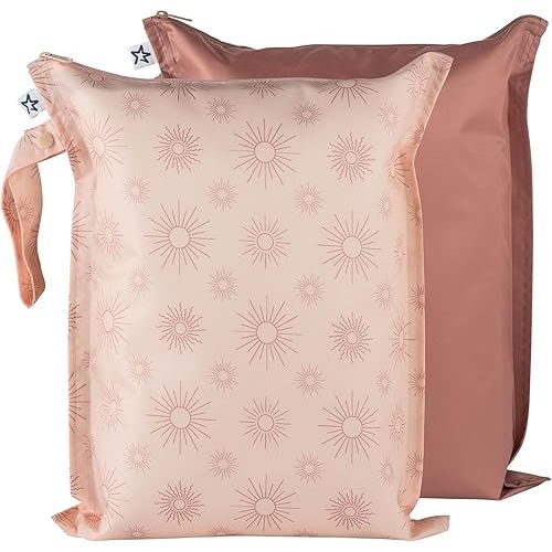 Tiny Twinkle Mess-proof Wet Bags 2 Pack Waterproof and Washable Bag for Travel storage, Stroller, Daycare, Baby Diapers, Yoga, Beach, Pool, Wet Toddler Swimsuits (Shine)